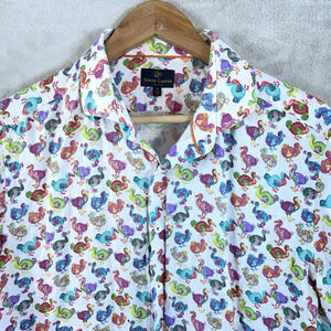Simon Carter London 100% Linen Dodo Print Shirt Size 42 Slim Fit Maximalism